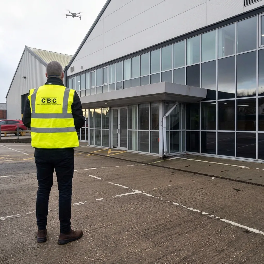 CBC surveyor completing a schedule of condition survey with a drone inspection of a commercial property